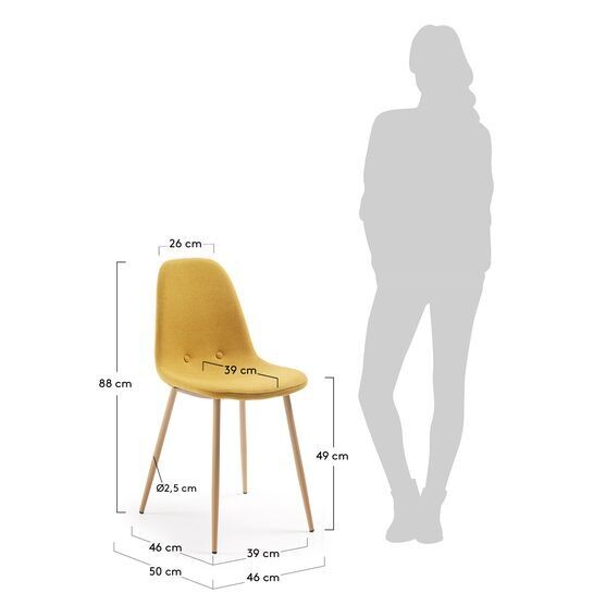 Silla Yaren mostaza y patas de acero efecto madera
