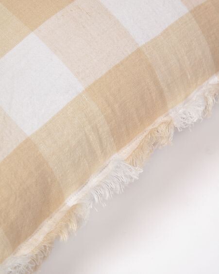 Funda de cojín Dawa de algodón y lino con cuadros blanco y beige 45 x 45 cm