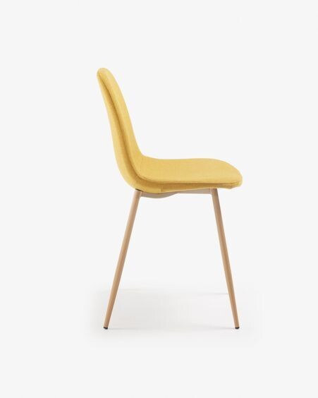 Silla Yaren mostaza y patas de acero efecto madera