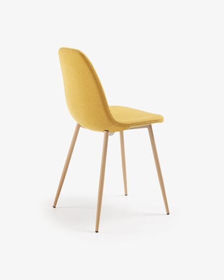 Silla Yaren mostaza y patas de acero efecto madera
