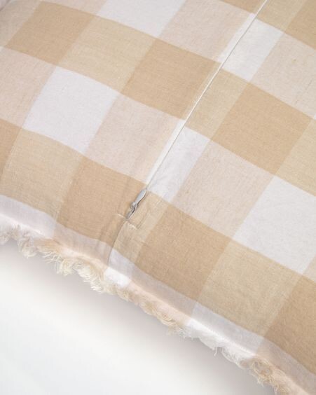 Funda de cojín Dawa de algodón y lino con cuadros blanco y beige 45 x 45 cm