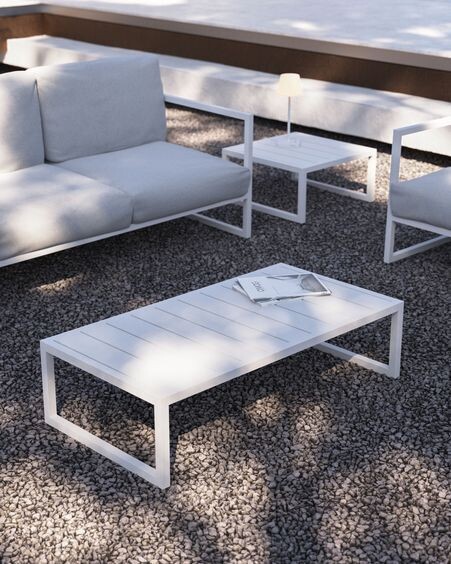 Mesa de centro 100% exterior Comova de aluminio blanco 60 x 114 cm