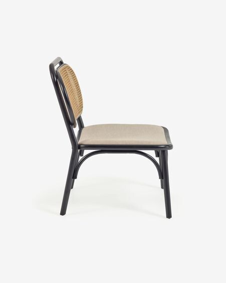 Sillón Doriane madera maciza olmo acabado lacado negro y asiento de tela