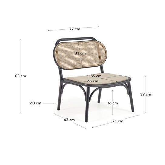 Sillón Doriane madera maciza olmo acabado lacado negro y asiento de tela