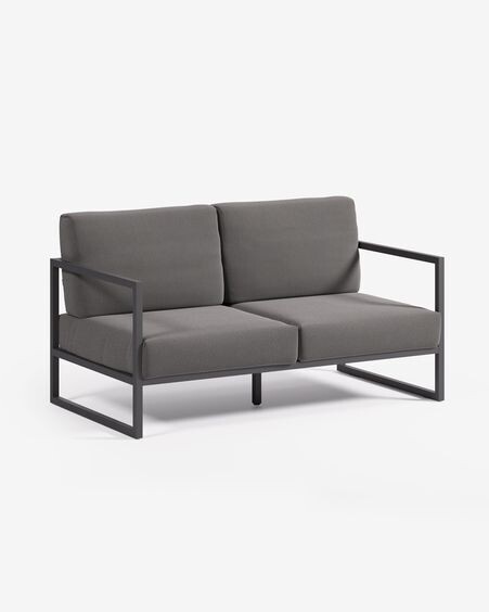 Sofá 100% exterior Comova 2 plazas gris oscuro y de aluminio negro 150 cm