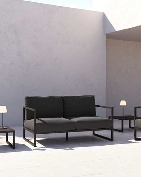 Sofá 100% exterior Comova 2 plazas gris oscuro y de aluminio negro 150 cm