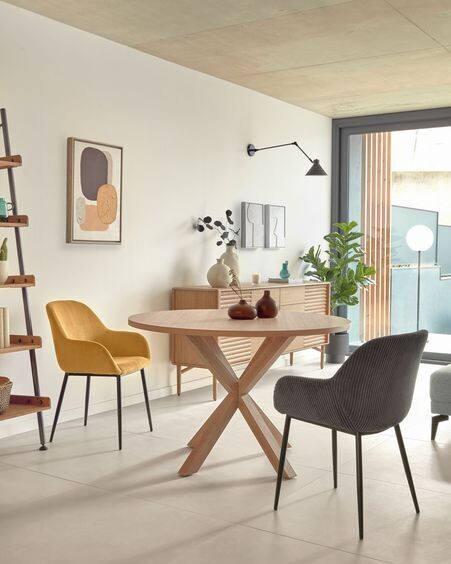 Mesa redonda Full Argo de melamina acabado natural patas de acero efecto madera Ø 119 cm