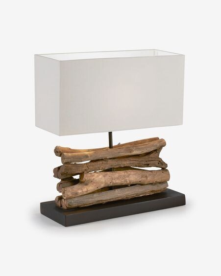 Lámpara de mesa Sahai de madera maciza de caucho