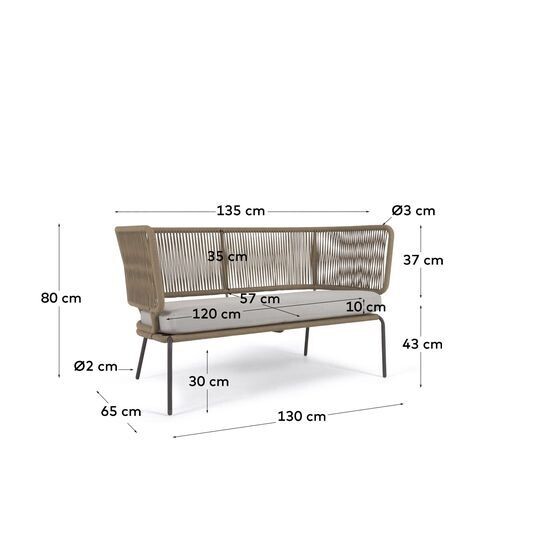 Sofá Nadin 2 plazas de cuerda beige y acero galvanizado 135 cm