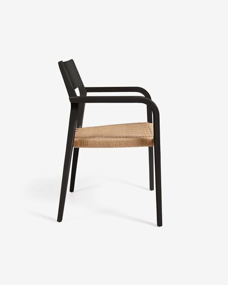 Silla Better de madera maciza de acacia acabado negro mate y cuerda de papel beige