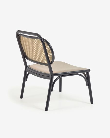 Sillón Doriane madera maciza olmo acabado lacado negro y asiento de tela