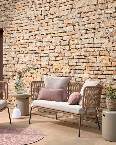 Sofá Nadin 2 plazas de cuerda beige y acero galvanizado 135 cm