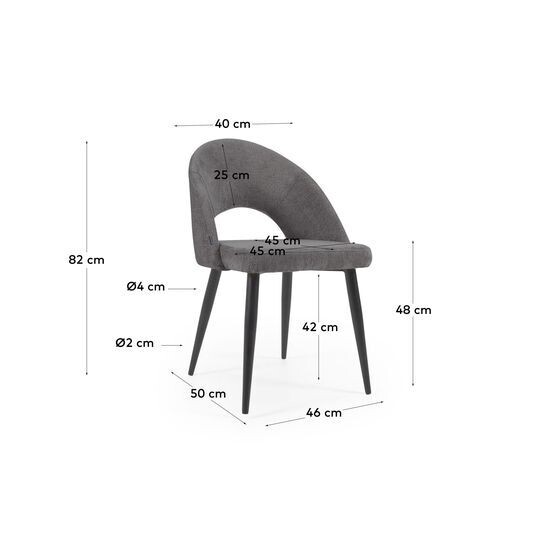 Silla Mael de chenilla gris y patas de acero con acabado negro