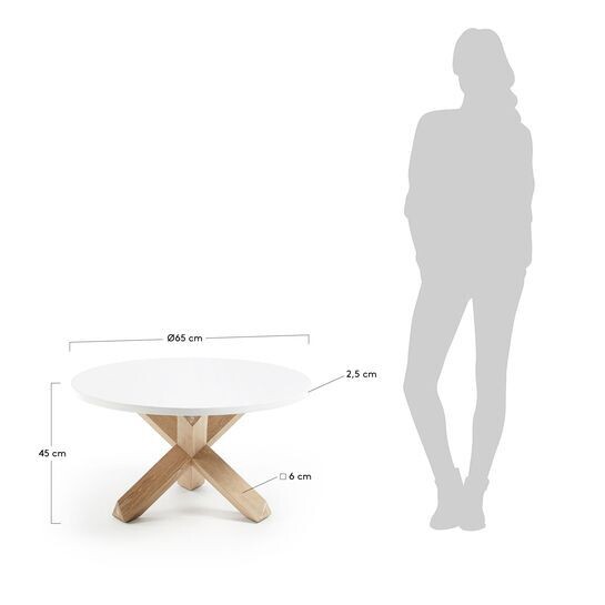 Mesa de centro Lotus Ø 65 cm DM lacado blanco patas madera maciza de roble