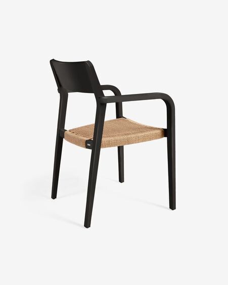 Silla Better de madera maciza de acacia acabado negro mate y cuerda de papel beige