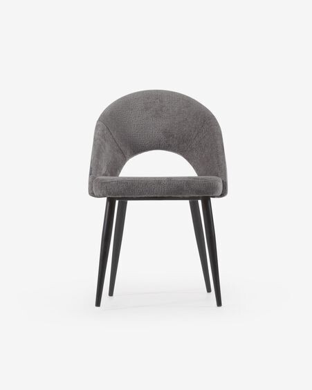 Silla Mael de chenilla gris y patas de acero con acabado negro