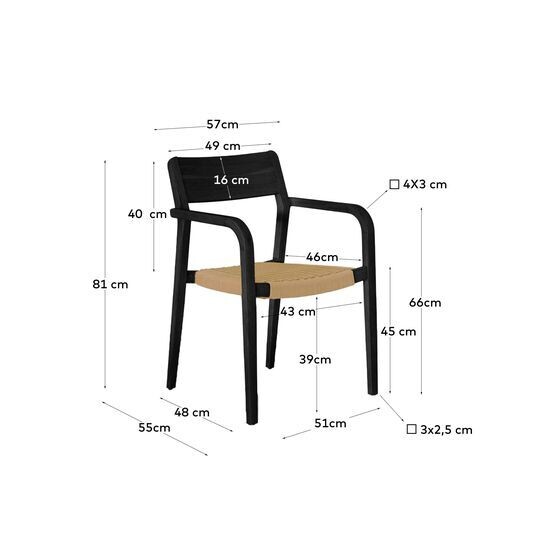Silla Better de madera maciza de acacia acabado negro mate y cuerda de papel beige