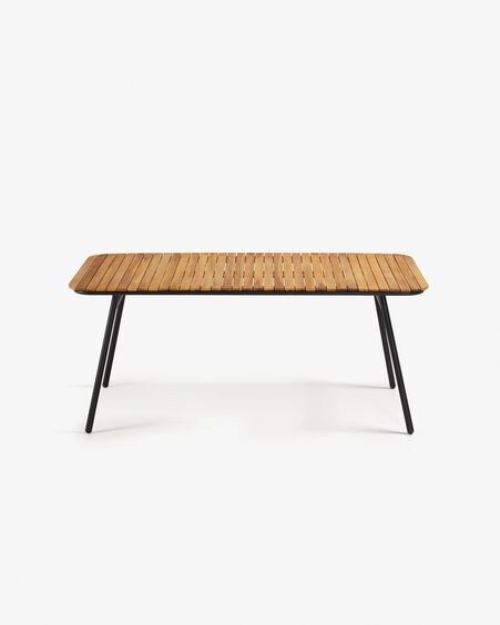 Mesa Soumaya 180 x 90 cm de madera maciza de acacia patas de acaero acabado negro FSC 100%