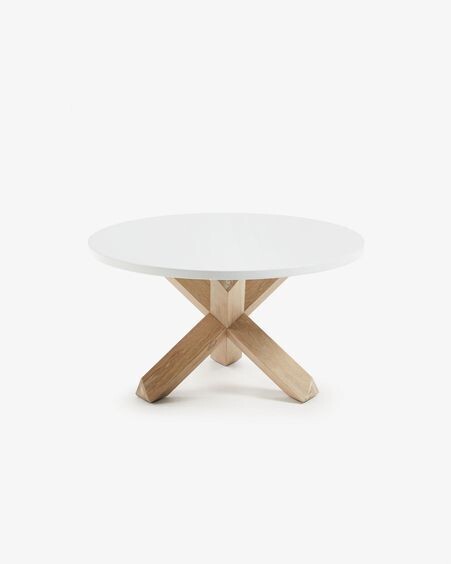 Mesa de centro Lotus Ø 65 cm DM lacado blanco patas madera maciza de roble