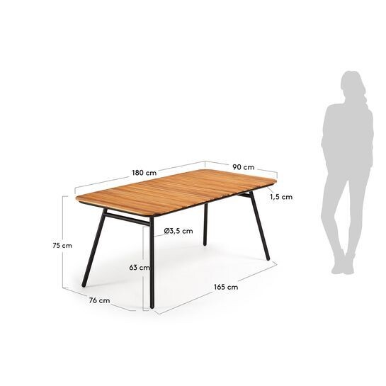 Mesa Soumaya 180 x 90 cm de madera maciza de acacia patas de acaero acabado negro FSC 100%