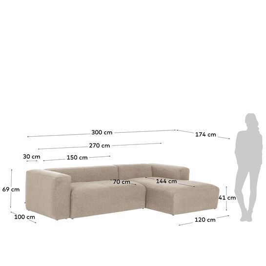 Sofá Blok 3 plazas chaise longue derecho beige 300 cm