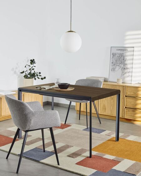 Mesa extensible Nadyria chapa de nogal patas de acero acabado negro 120 (160) x 80 cm
