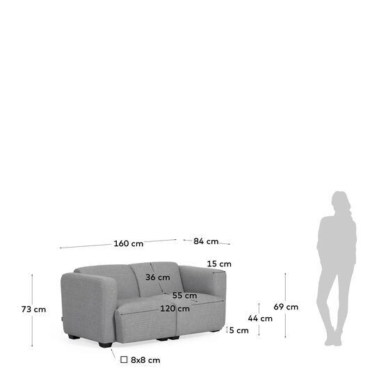 Sofá modular Legara 2 plazas gris claro 160 cm