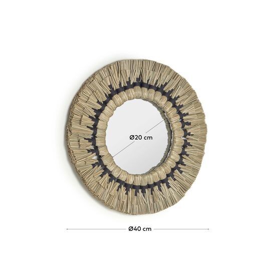 Espejo redondo Akila fibras naturales verde y cuerda algodón negro Ø 40 cm