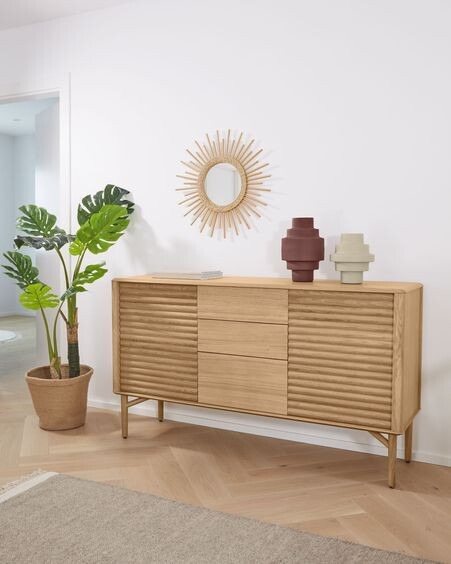 Aparador Lenon de madera maciza y chapa de roble 155 x 86 cm FSC MIX Credit