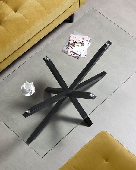 Mesa de centro Argo 130 x 70 cm cristal patas de acero acabado negro