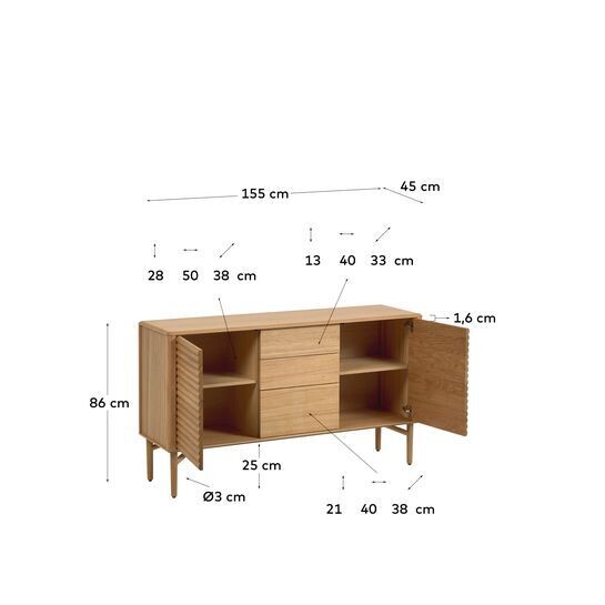 Aparador Lenon de madera maciza y chapa de roble 155 x 86 cm FSC MIX Credit