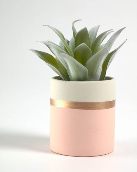Planta artificial Agave attenuata con maceta de cerámica rosa 14 cm