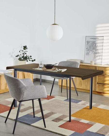 Mesa extensible Nadyria chapa de nogal patas de acero acabado negro 120 (160) x 80 cm