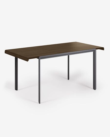 Mesa extensible Nadyria chapa de nogal patas de acero acabado negro 120 (160) x 80 cm