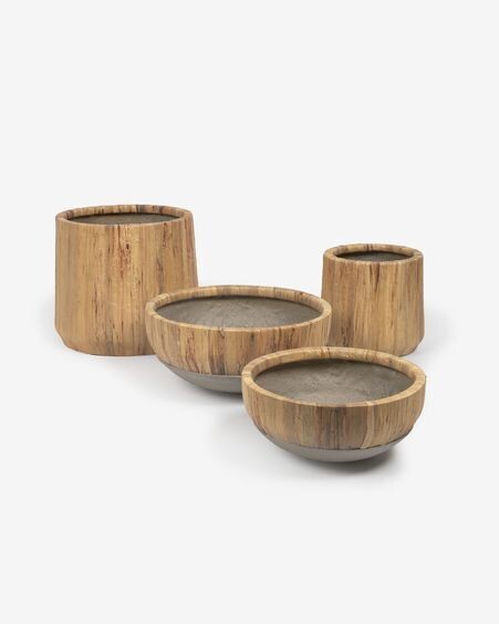 Set Tirsa de 2 centros de mesa jacinto de agua y cemento acabado natural Ø 31cm/Ø 37cm