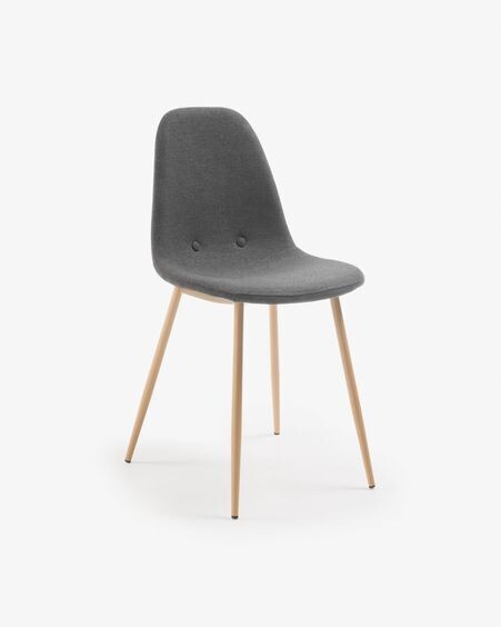 Silla Yaren gris oscuro y patas de acero efecto madera