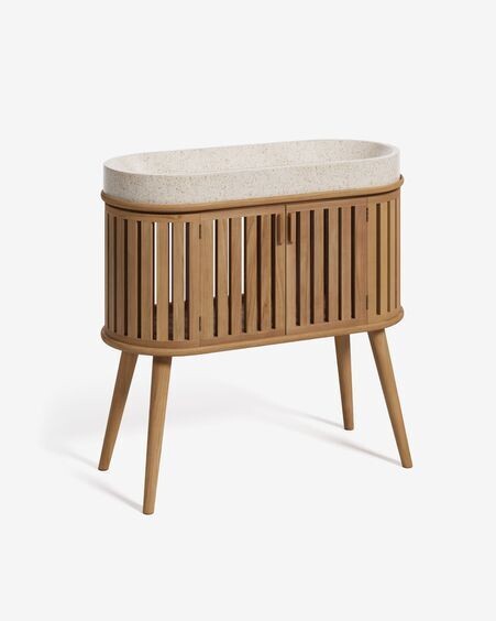 Mueble de baño con lavabo encimera Rokia de madera maciza de teca 90 x 80 cm