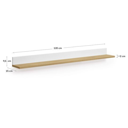 Estante Abilen de chapa roble y lacado blanco 120 x 15 cm FSC 100%