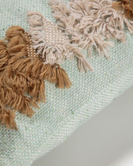 Funda de cojín exterior Dalila de PET con cenefa marrón y verde 45 x 45 cm