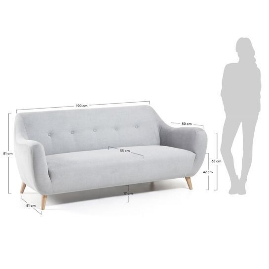 Sofá Orby 3 plazas gris claro 190 cm