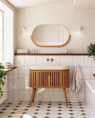 Mueble de baño con lavabo encimera Rokia de madera maciza de teca 90 x 80 cm