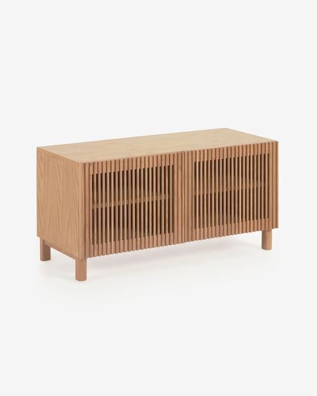 Banco Beyla con 2 puertas de madera maciza y chapa de roble 98,5 cm FSC 100%