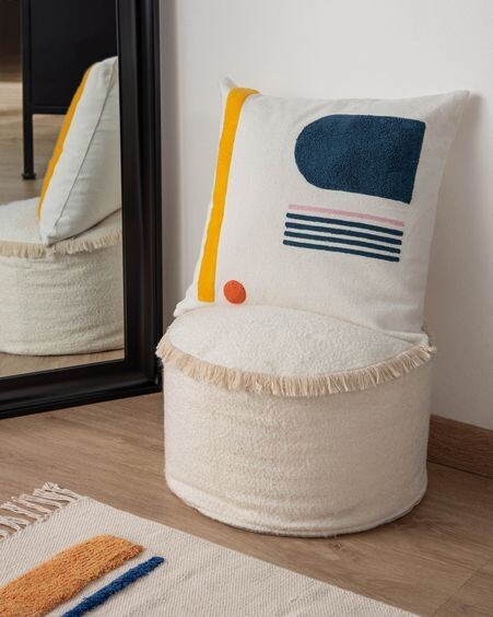 Funda cojín Natala 100% algodón semicírculo y rectángulo azul  45 x 45 cm