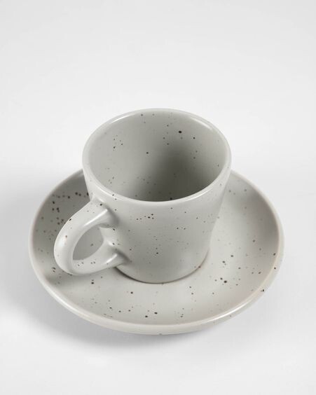 Taza de café con plato Aratani de cerámica gris claro