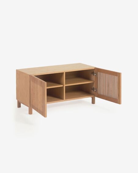 Banco Beyla con 2 puertas de madera maciza y chapa de roble 98,5 cm FSC 100%