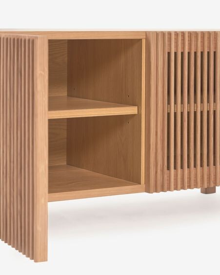 Banco Beyla con 2 puertas de madera maciza y chapa de roble 98,5 cm FSC 100%