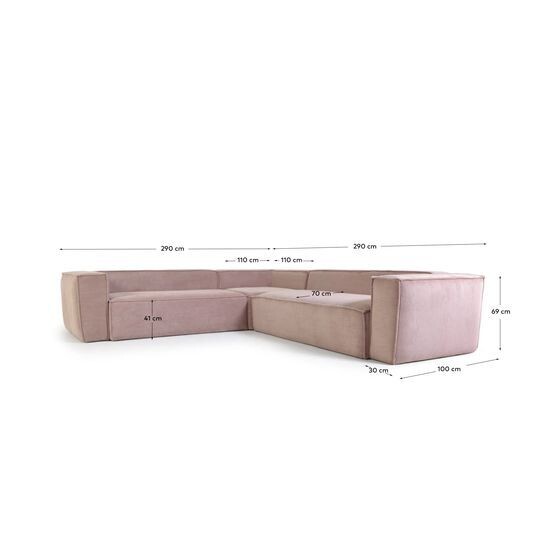 Sofá rinconero Blok 4 plazas pana rosa 290 x 290 cm