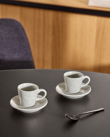 Taza de café con plato Aratani de cerámica gris claro