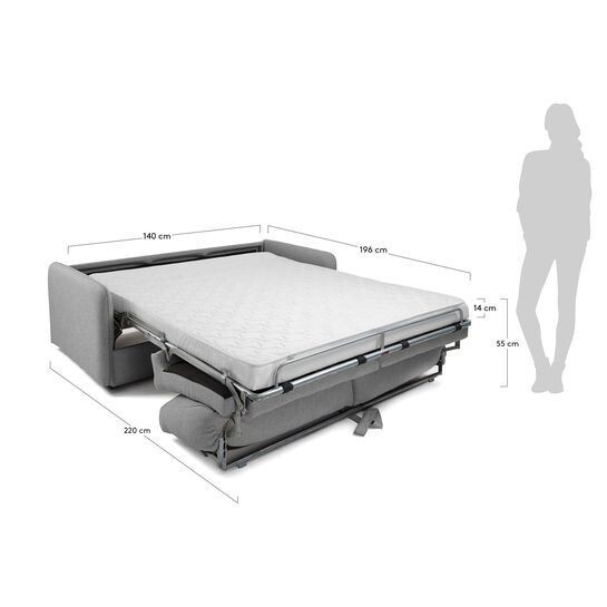 Sofá cama Kymoon 2 plazas visco gris claro 140 cm