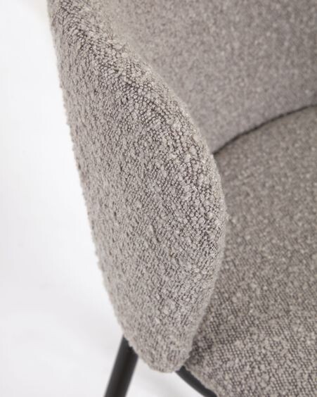 Taburete Ciselia de borreguito gris claro y metal negro altura 75 cm